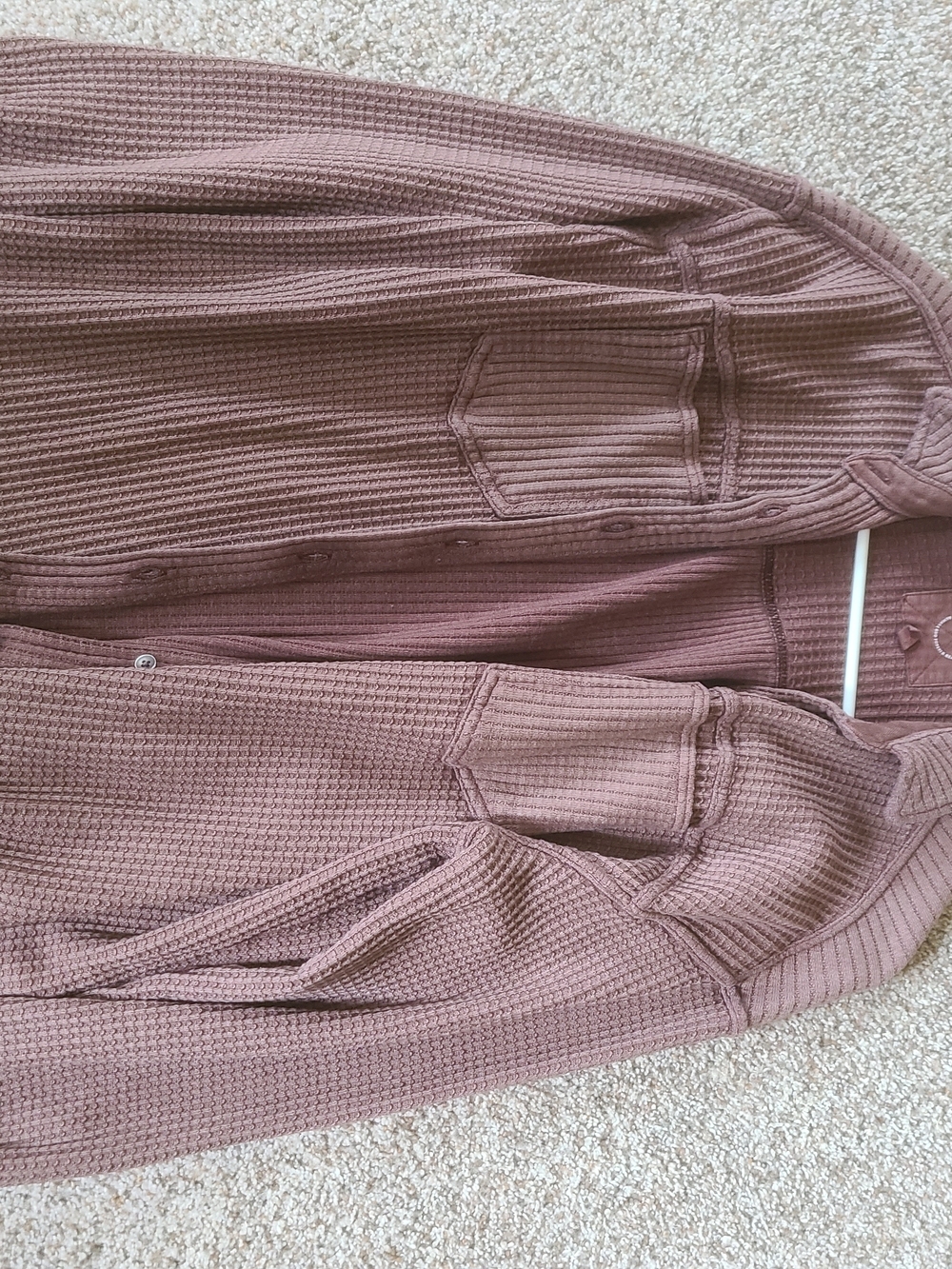 Aerie Brown Waffle-Knit Button Front Shirt